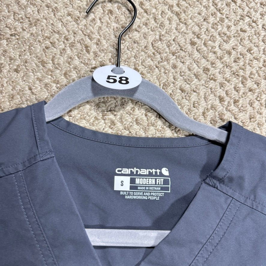 Carhartt Mens Scrub Top S Gray Modern Fit Medical Uniform V-Neck Shirt