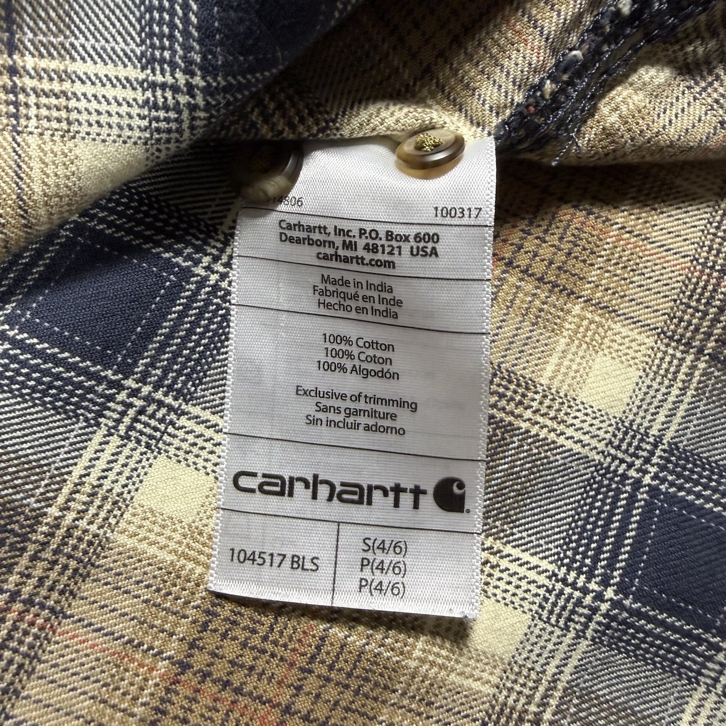 Carhartt Womens Hooded Flannel Shirt S 4/6 Plaid Bluestone Multi Long Sleeve