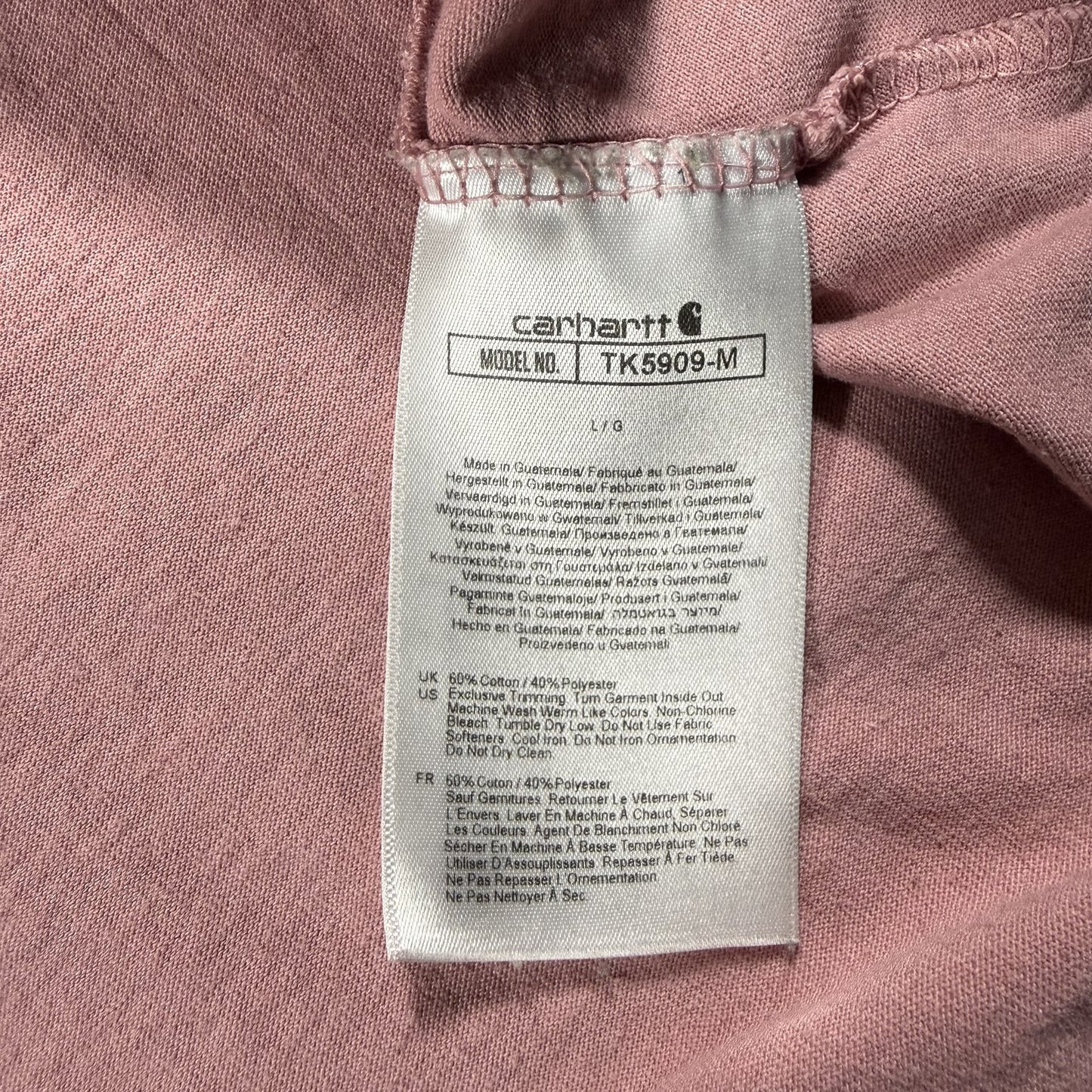 Carhartt Mens T-Shirt Relaxed Fit Logo Short Sleeve Graphic Tee Size L Pink