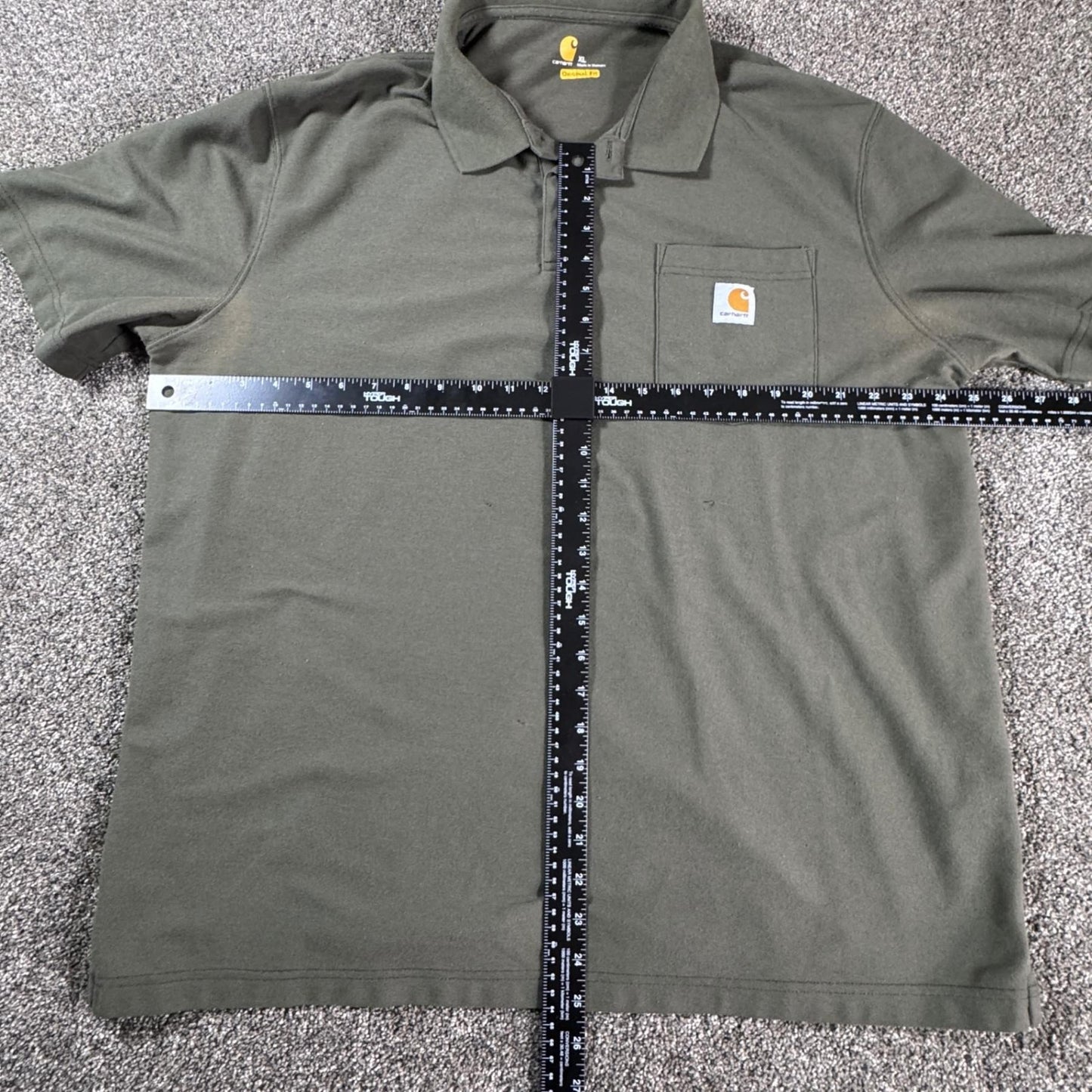 Carhartt Mens Polo Shirt Original Fit Pocket Workwear XL Olive Green w/FLAWS