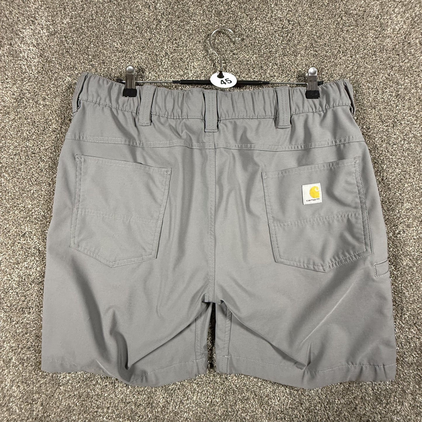 Carhartt Mens Work Shorts Size L Gray Relaxed Fit Stretch Elastic Waist Stained