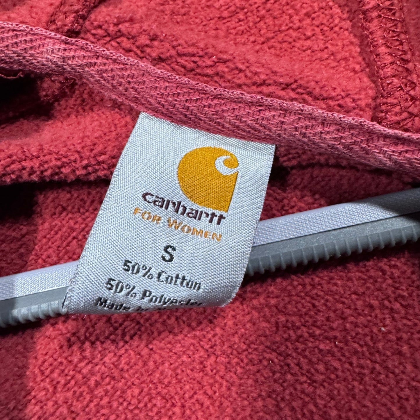 Carhartt Womens Size S Full Zip Hoodie Y2K Sweatshirt Berry Red Spellout