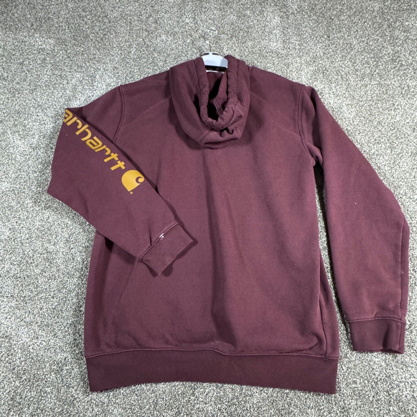 Carhartt Mens Hoodie Sweatshirt M Maroon K288 Distressed Stained Spellout