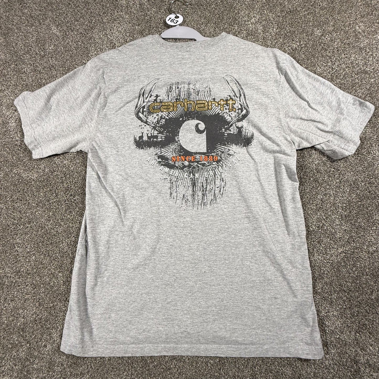 Carhartt Mens Graphic T-Shirt L Gray Short Sleeve Relaxed Fit Deer Hunting Logo