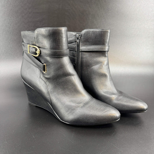 LifeStride Womens Gio Ankle Boots Booties Size 10 M Black Wedge Heel Side Zip