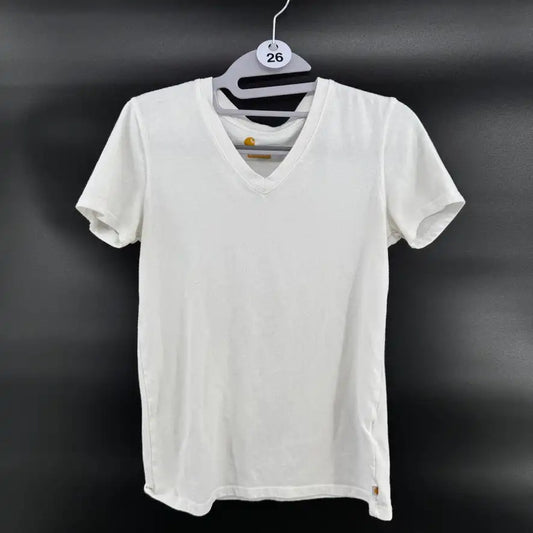 Carhartt Womens T-Shirt V-Neck Short Sleeve Size XS White Cotton Blend
