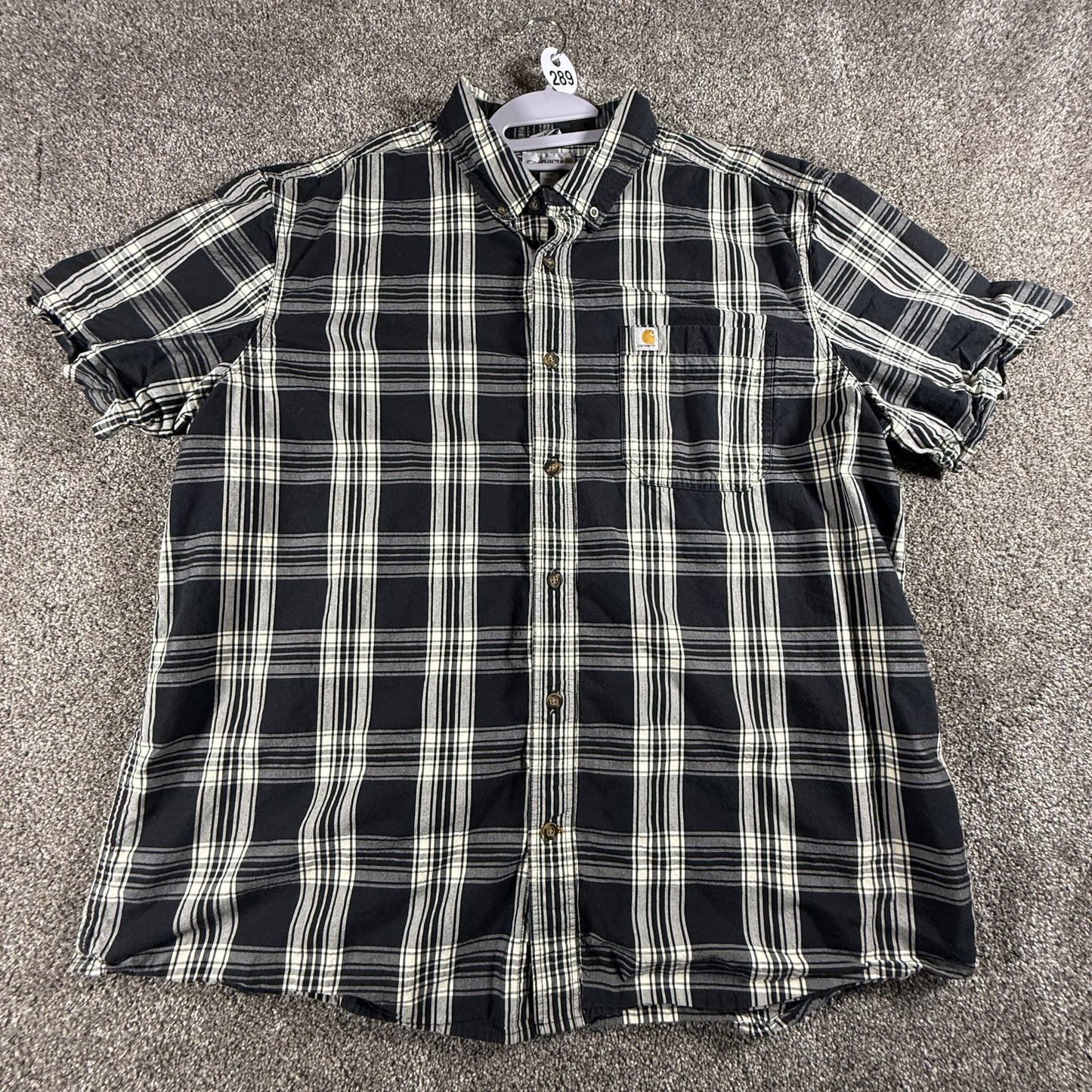 Carhartt Mens 2XL Short Sleeve Button Down Plaid Shirt Relaxed Fit Black White