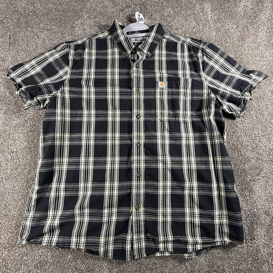 Carhartt Mens 2XL Short Sleeve Button Down Plaid Shirt Relaxed Fit Black White