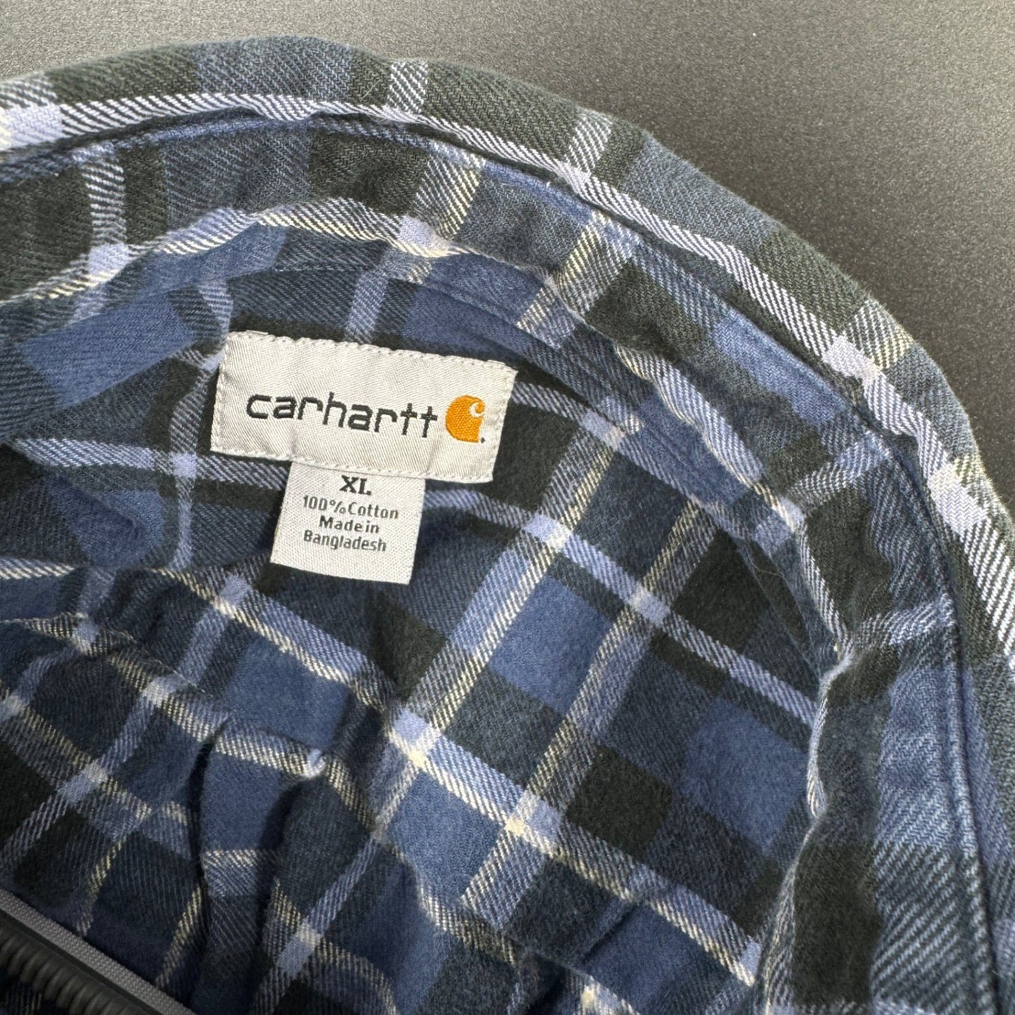 Carhartt Mens Flannel Shirt XL Blue Plaid Button Up Long Sleeve Cotton