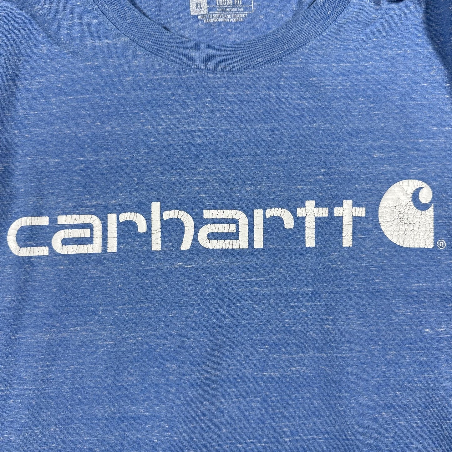 Carhartt Mens T Shirt XL Blue Loose Fit Graphic Logo Cotton Polyester