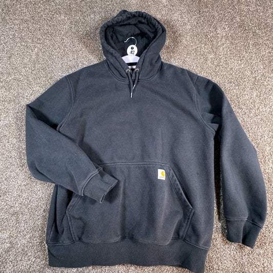 Carhartt Mens Rain Defend Hoodie Sweatshirt L Black Loose Fit Pullover Workwear