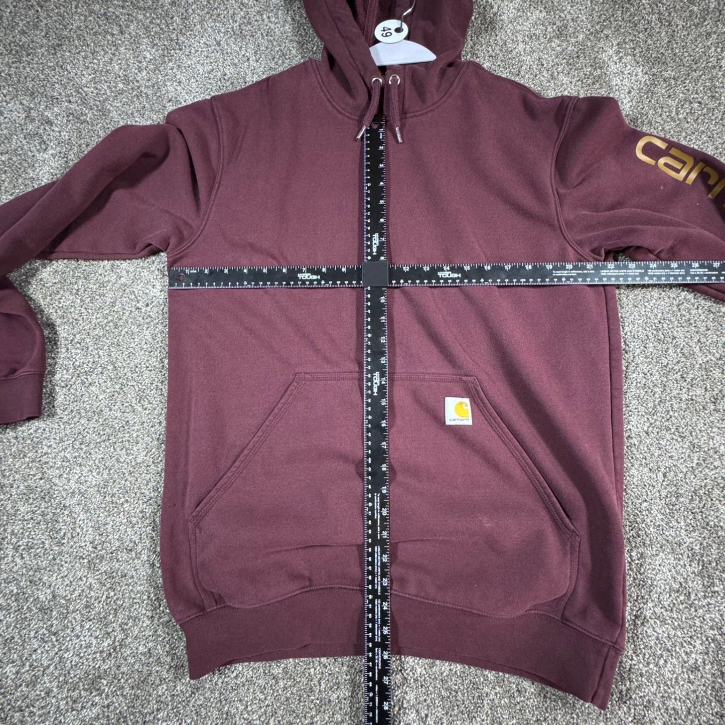 Carhartt Mens Hoodie Sweatshirt M Maroon K288 Distressed Stained Spellout