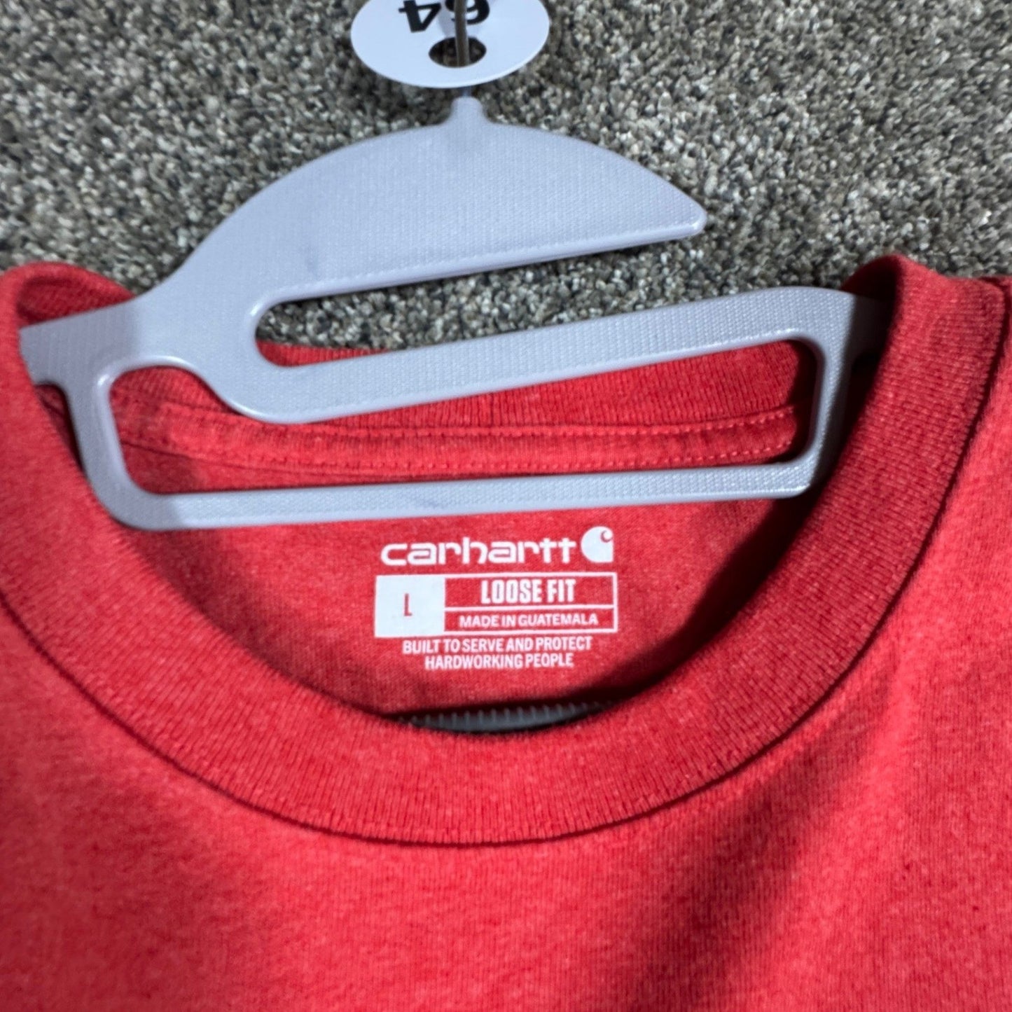 Carhartt Mens K87 Loose Fit Pocket Tee Shirt L Red Heather Workwear