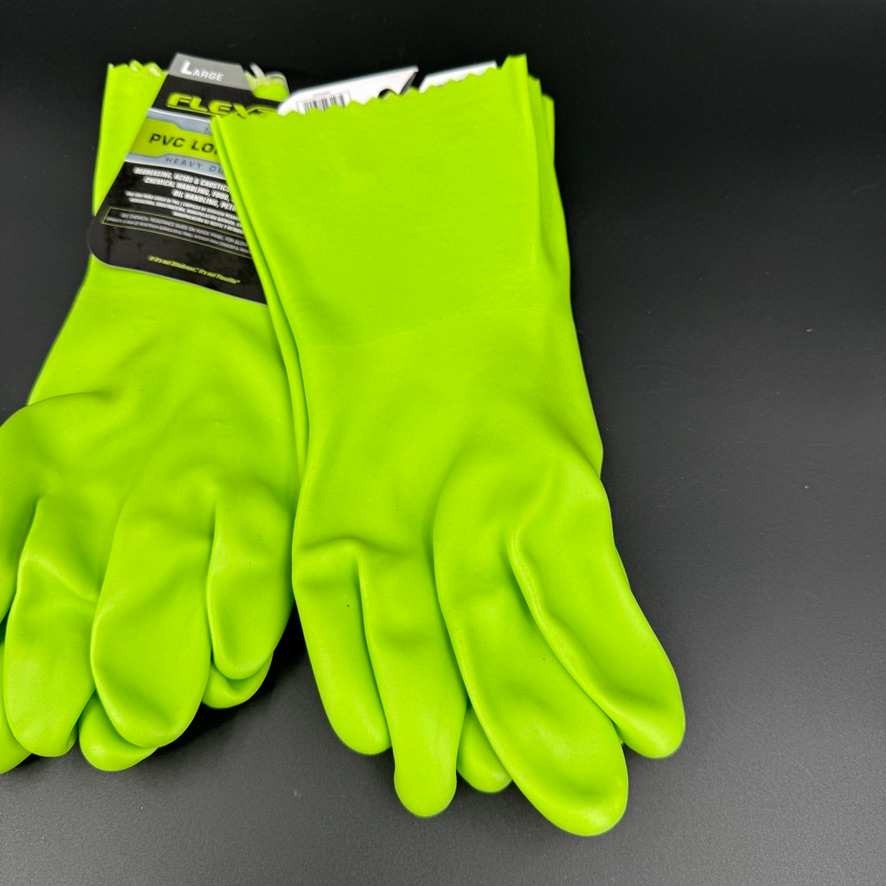 2 Pair Flexzilla L PVC Long Cuff Pro Heavy Duty Gloves Green Food Grade