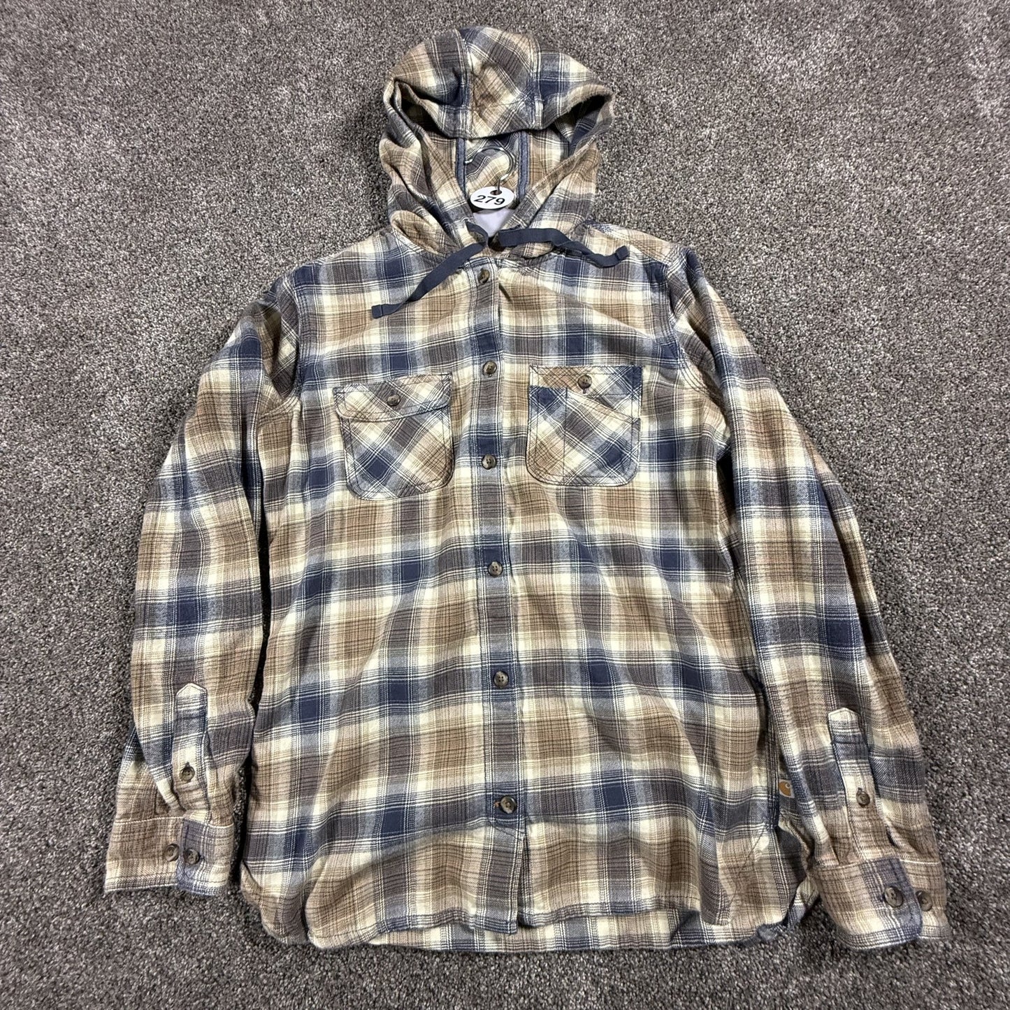 Carhartt Womens Hooded Flannel Shirt S 4/6 Plaid Bluestone Multi Long Sleeve