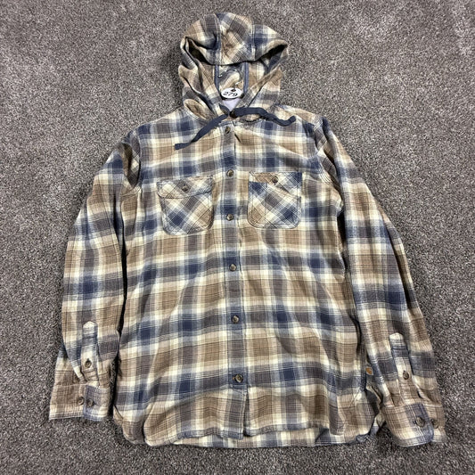 Carhartt Womens Hooded Flannel Shirt S 4/6 Plaid Bluestone Multi Long Sleeve