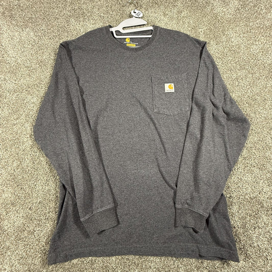 Carhartt Mens Long Sleeve T Shirt L Gray Original Fit Crewneck Pocket Workwear