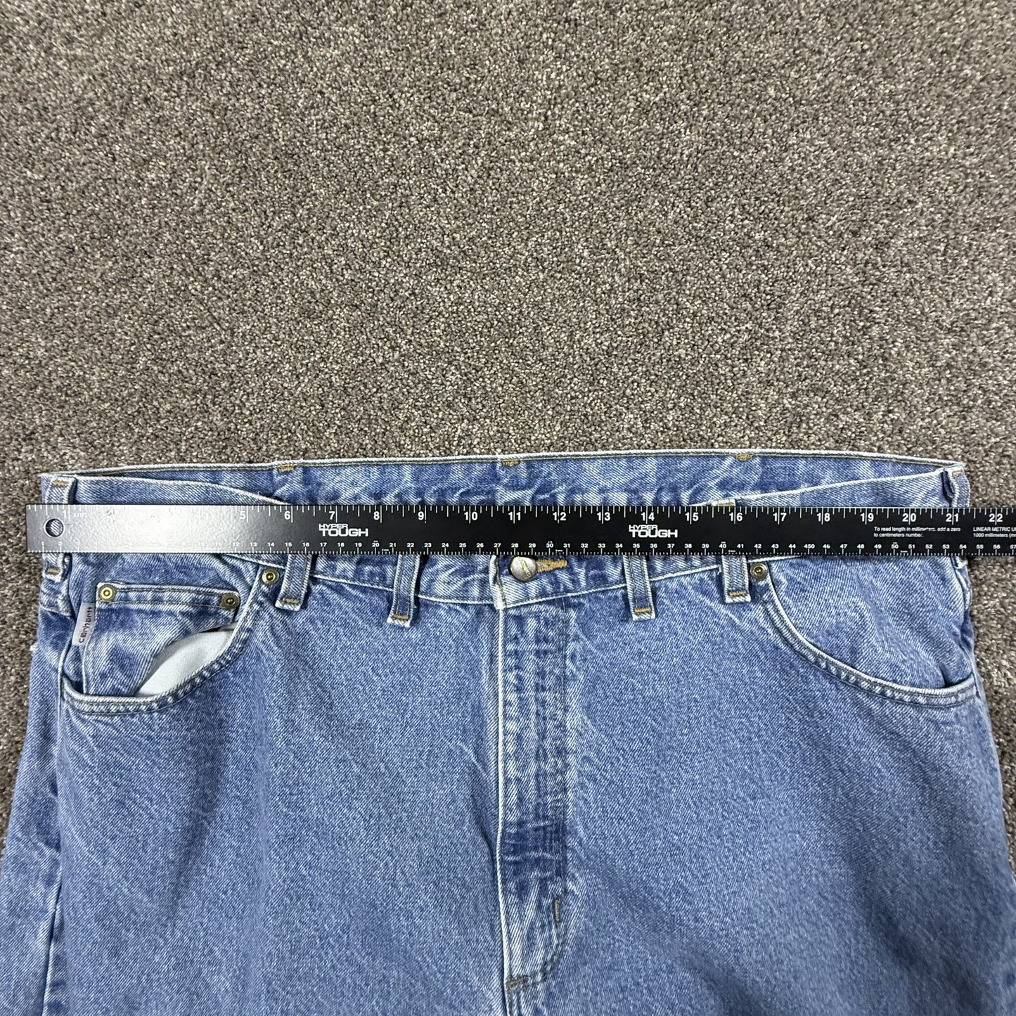 Carhartt Mens Jeans 44x32 B17 Light Blue Wash Relaxed Fit Leather Patch