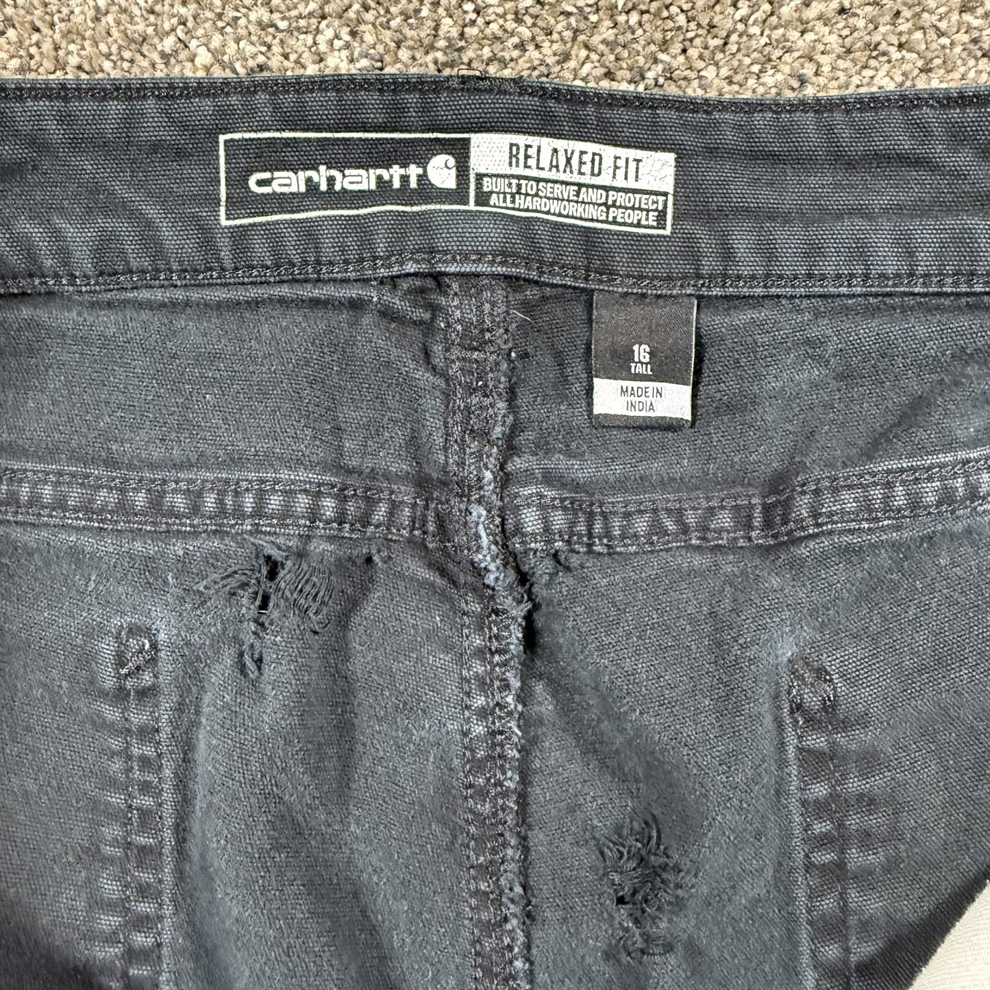 Carhartt Womens Work Pants 16 Tall Gray Relaxed Fit Distressed Carpenter