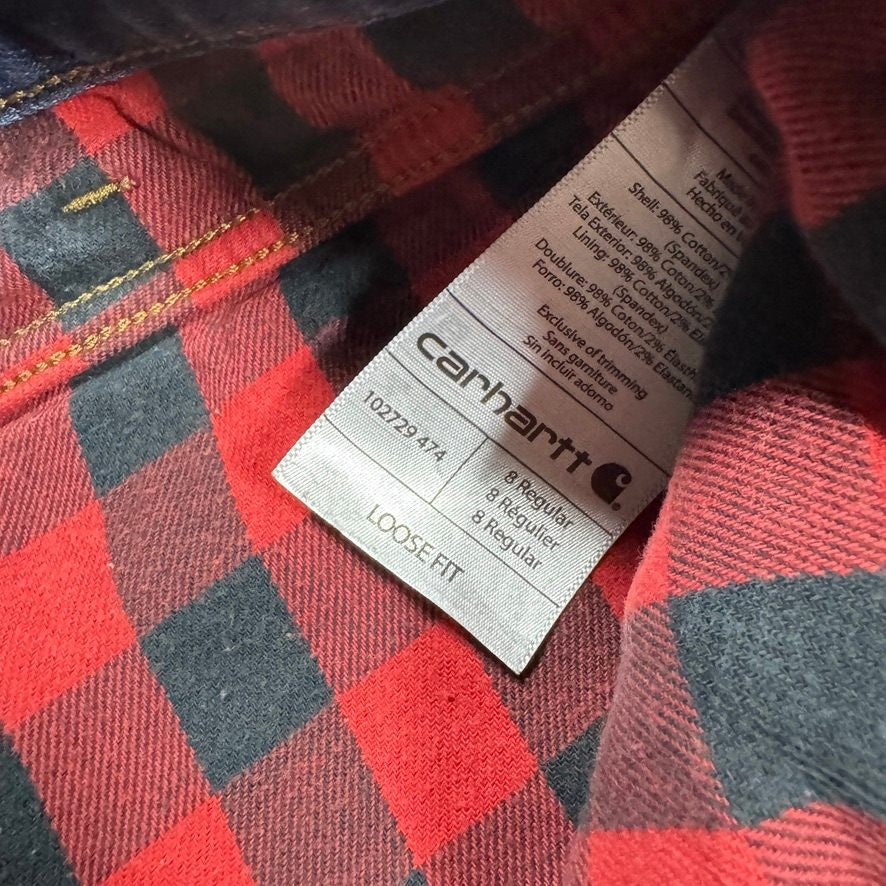 Carhartt Womens Flannel Lined Jeans Size 8 Regular Loose Fit Dark Wash Stains