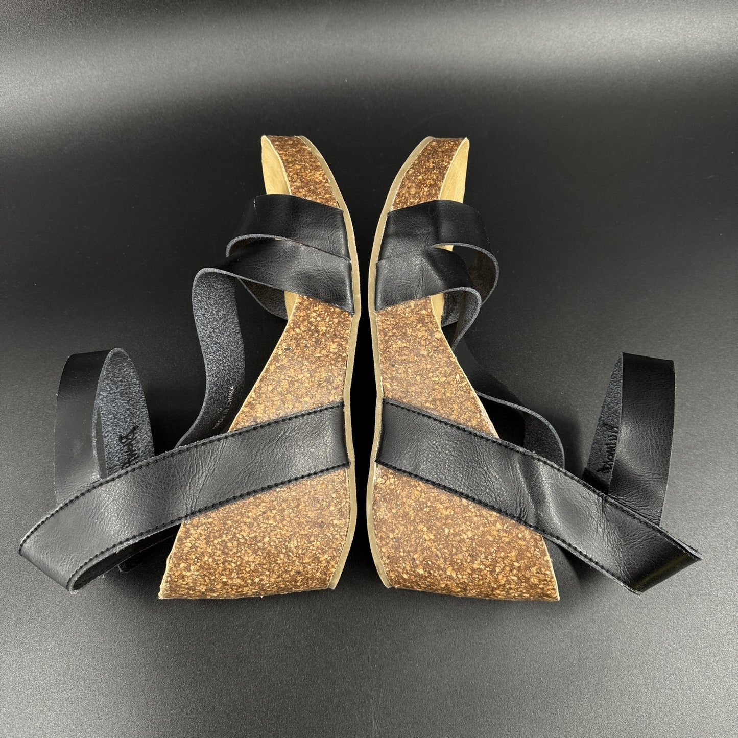 Blowfish Malibu Womens 10 Wedge Sandals Shoes Black Cork Platform Strappy