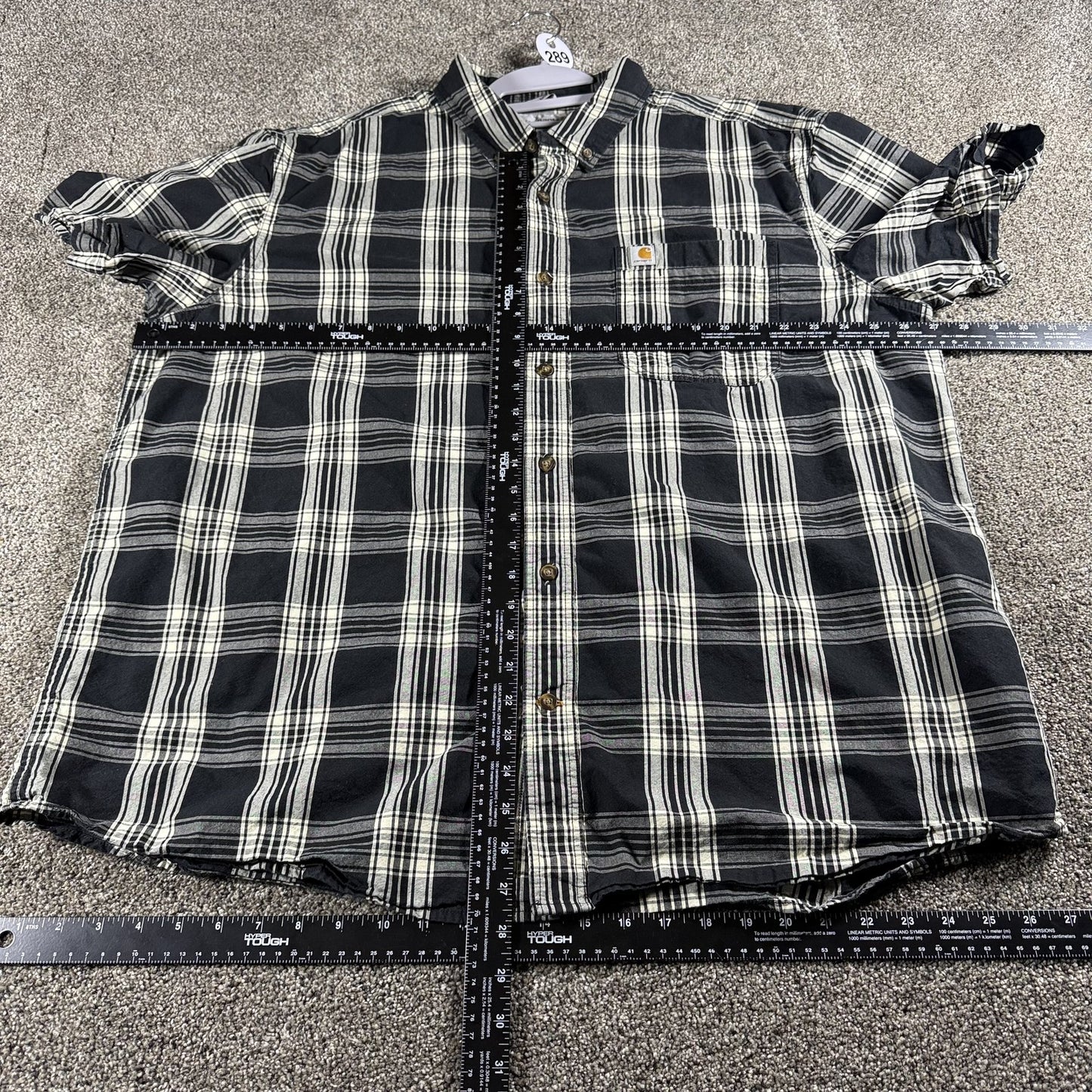 Carhartt Mens 2XL Short Sleeve Button Down Plaid Shirt Relaxed Fit Black White