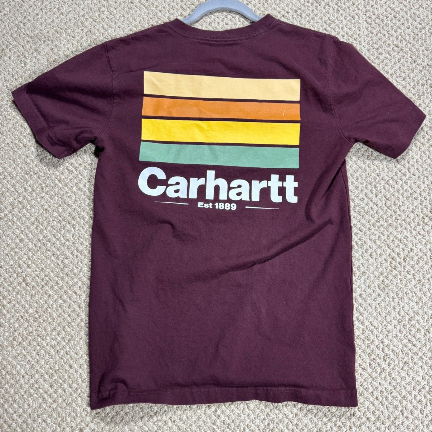 Carhartt Mens T-Shirt Relaxed Fit Size S Maroon Back Graphic Pocket Workwear