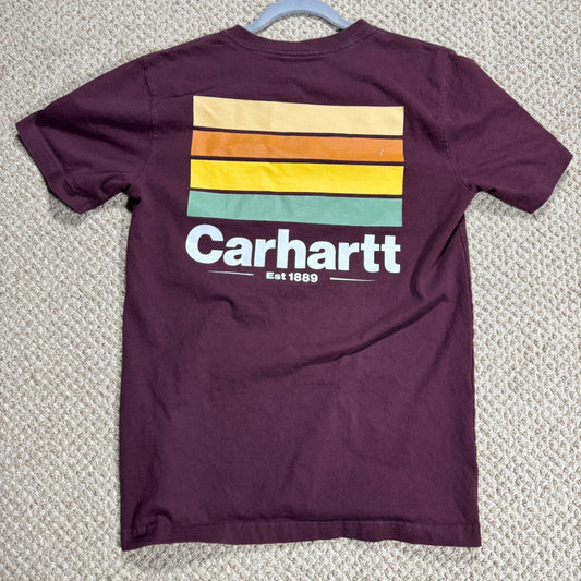 Carhartt Mens T-Shirt Relaxed Fit Size S Maroon Back Graphic Pocket Workwear