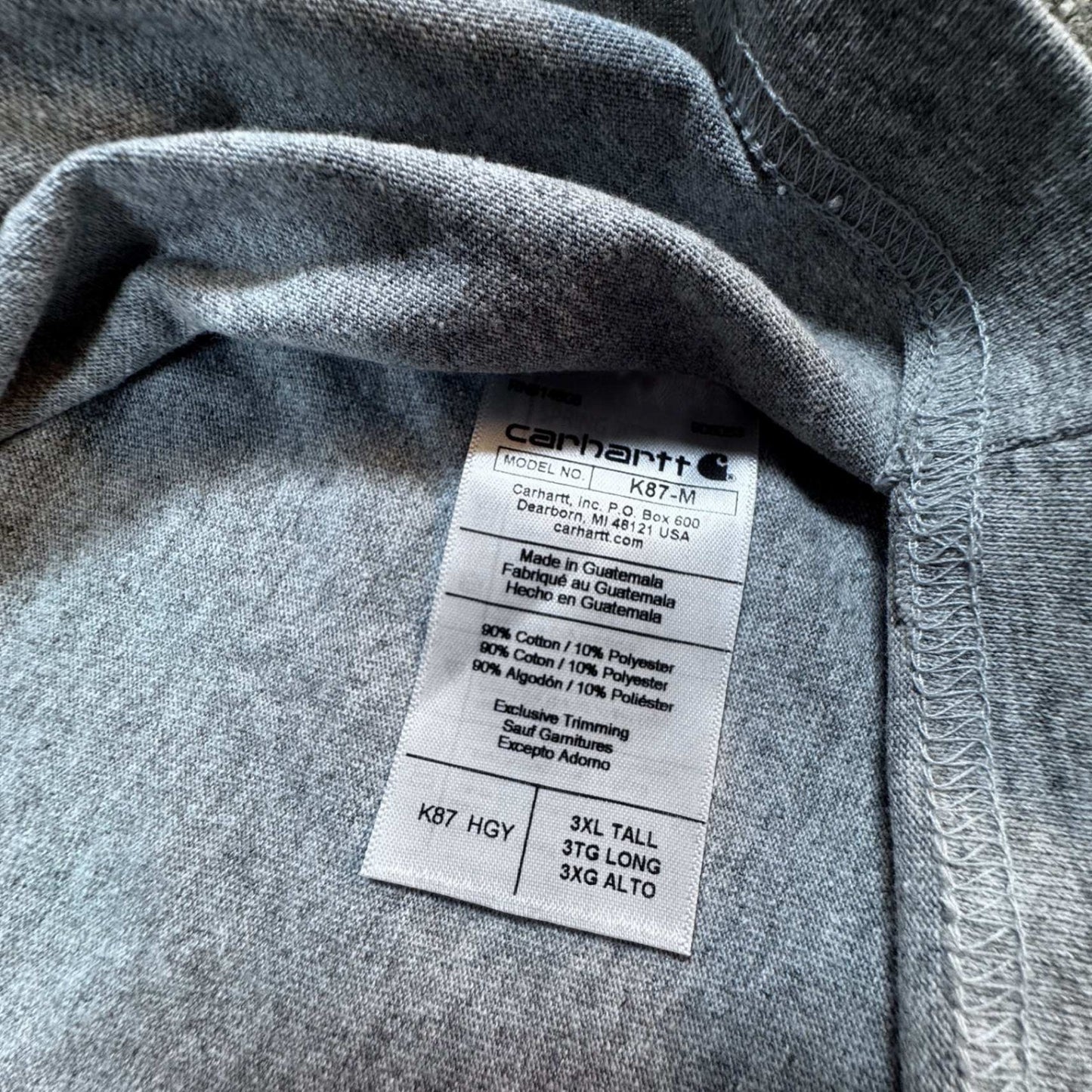 Carhartt Mens K87 Pocket T-Shirt 3XL Tall Heather Gray Loose Fit Work Shirt