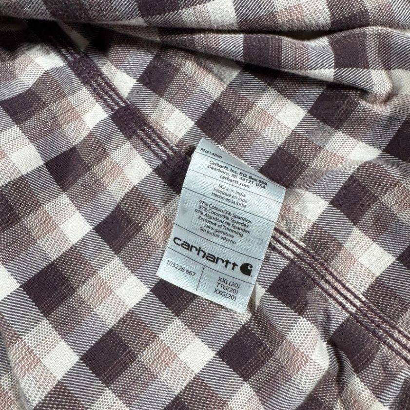 Carhartt Womens Plaid Flannel Shirt Size XXL 20 Purple Burgundy Button Up