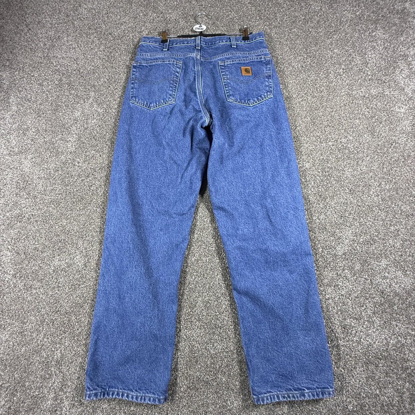 Carhartt Mens Jeans 34x32 Blue Flannel Lined Denim Relaxed Fit Straight Leg