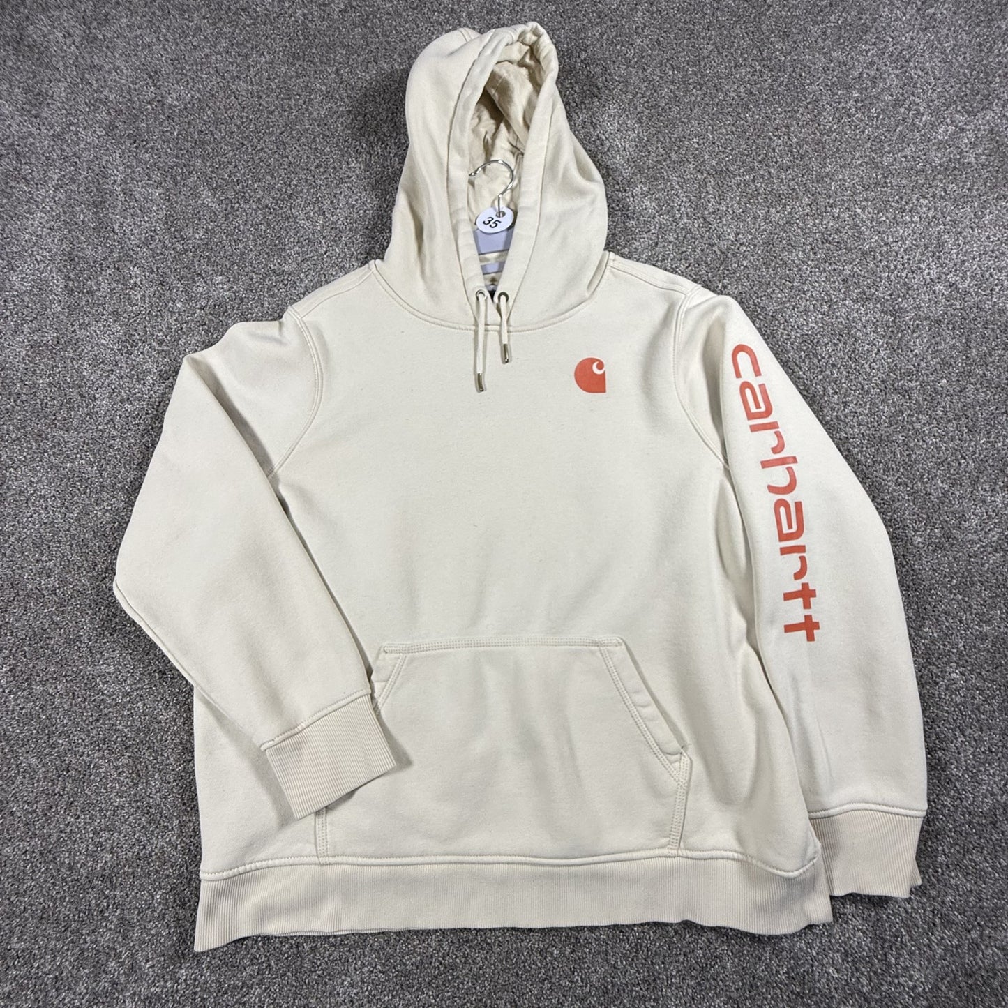 Carhartt Womens Clarksburg Hoodie Relaxed Fit XXL 20 Cream Sweatshirt Spellout