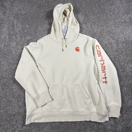 Carhartt Womens Clarksburg Hoodie Relaxed Fit XXL 20 Cream Sweatshirt Spellout