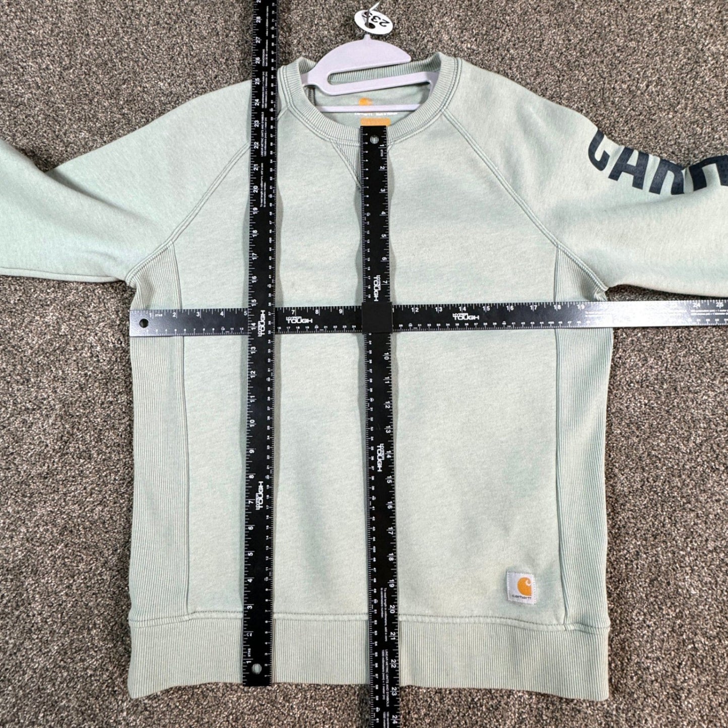 Carhartt Womens Sweatshirt Size M 8-10 Light Green Pullover Spellout Crewneck