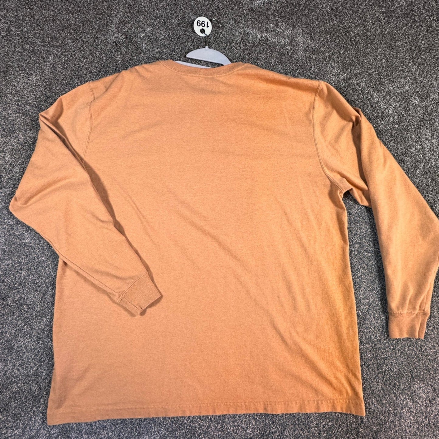 Carhartt Mens Long Sleeve T-Shirt XL Orange Loose Fit Spellout Workwear K231