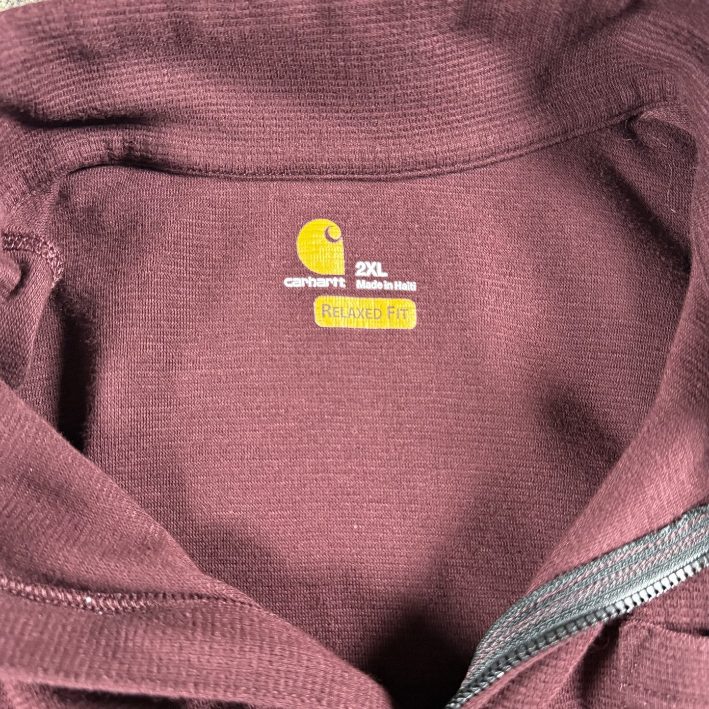 Carhartt Mens Quarter Zip Pullover Shirt 2XL Maroon Relaxed Fit Long Sleeve