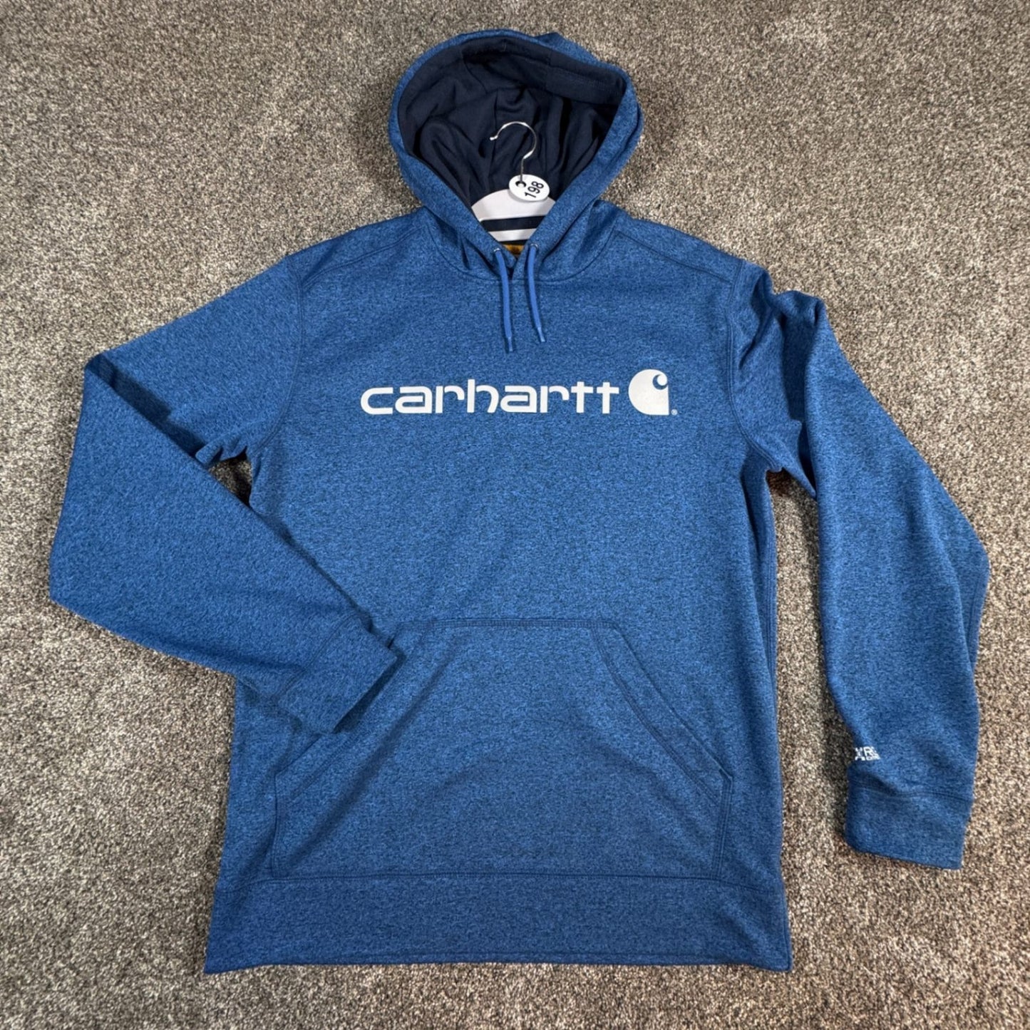 Carhartt Mens Force Hoodie M Blue Heather Relaxed Fit  Sweatshirt Spellout