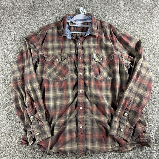 Carhartt Mens Flannel Shirt 2XL Regular Multicolor Plaid Long Sleeve Western