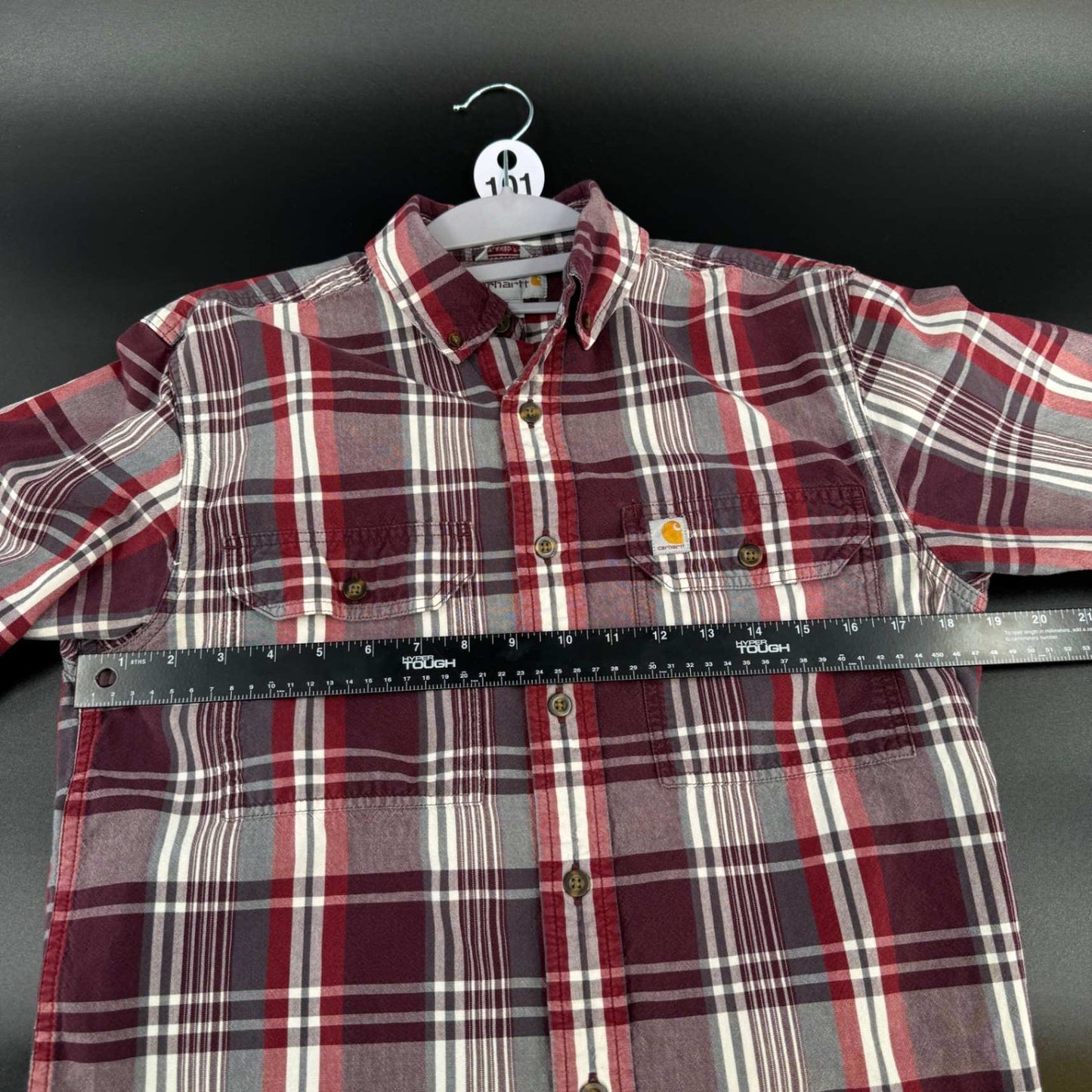 Carhartt Mens S Button Down Shirt Red Plaid Short Sleeve Cotton Work Shirt