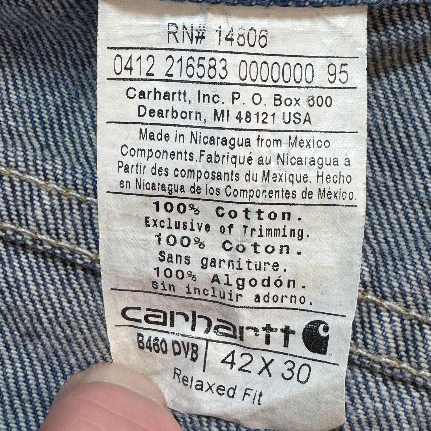 Carhartt Mens B460 Jeans Size 42x28 (hemmed) Relaxed Fit Blue Denim Workwear