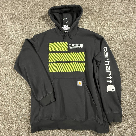Carhartt Mens Hoodie Large Black Loose Fit Custom Graphic Pullover