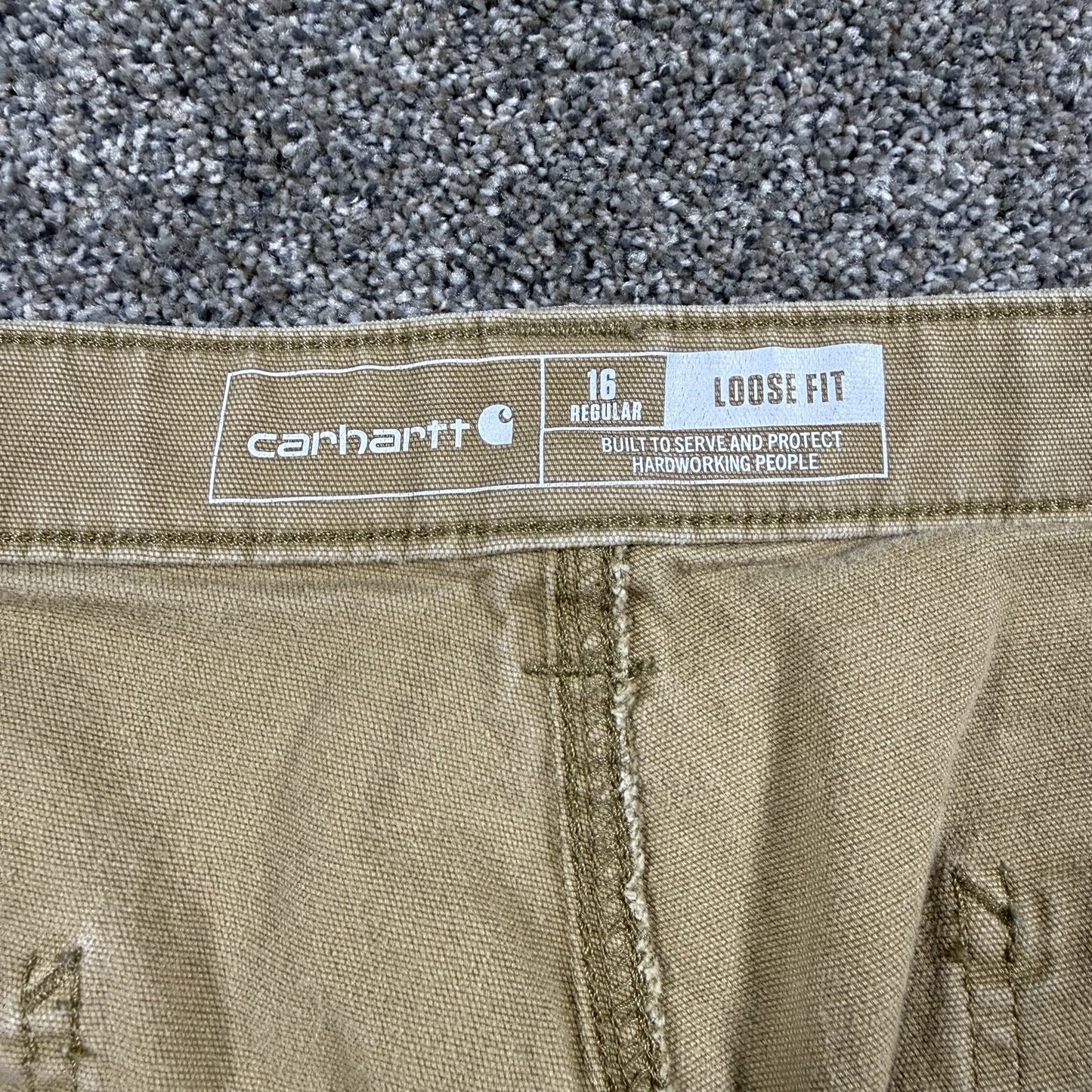 Carhartt Womens Canvas Work Pants 16 Regular Khaki Loose Fit Rugged Flex