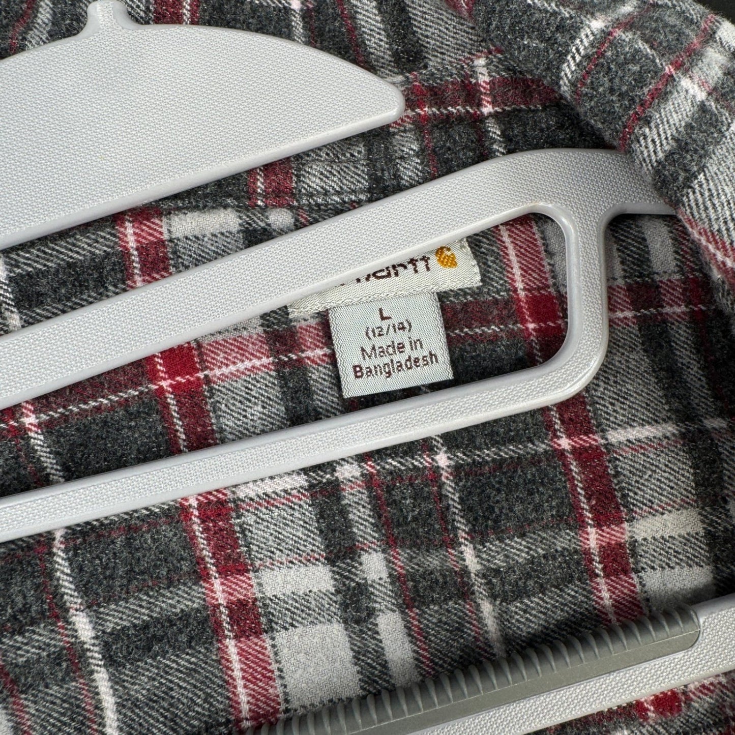 Carhartt Womens Flannel Shirt L Gray Red Plaid Button Up Long Sleeve