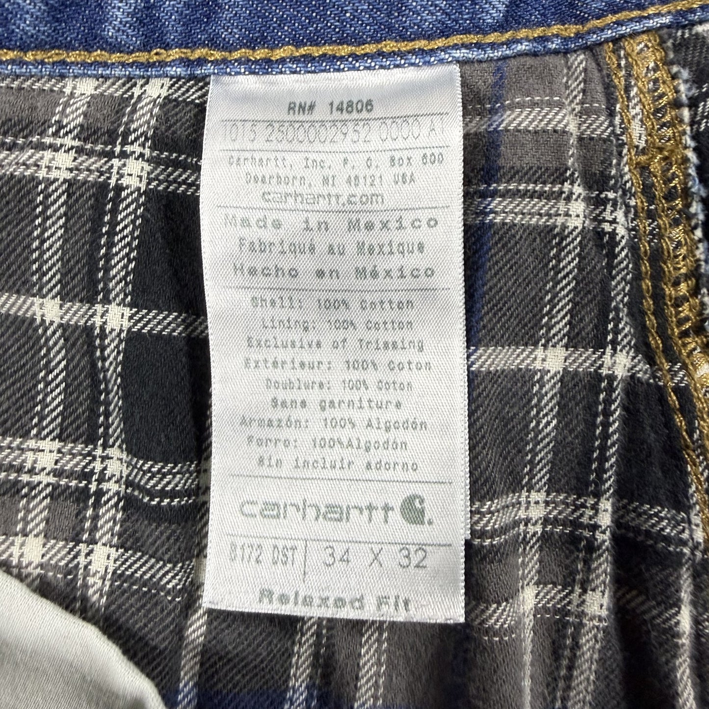 Carhartt Mens Jeans 34x32 Blue Flannel Lined Denim Relaxed Fit Straight Leg
