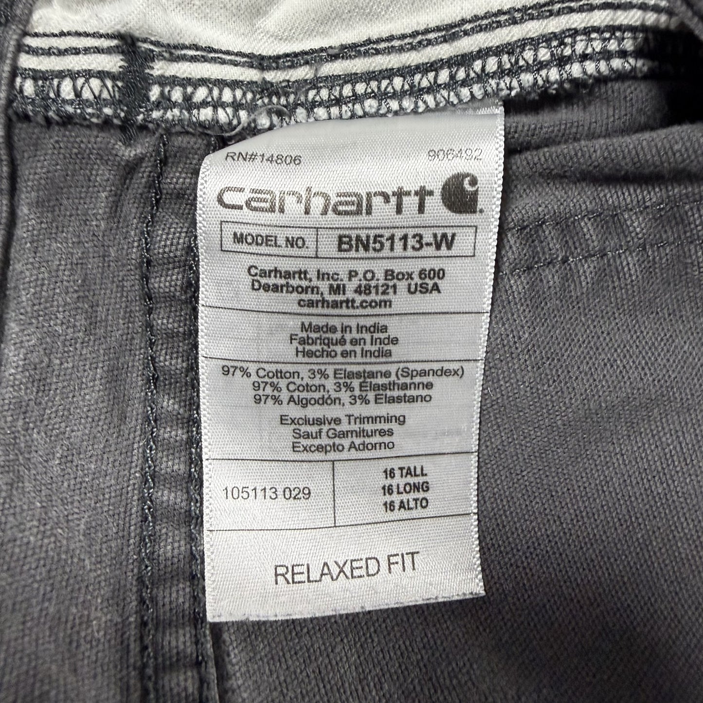 Carhartt Womens Relaxed Fit Work Pants 16 Tall Gray Stretch Cotton Stains/Snags