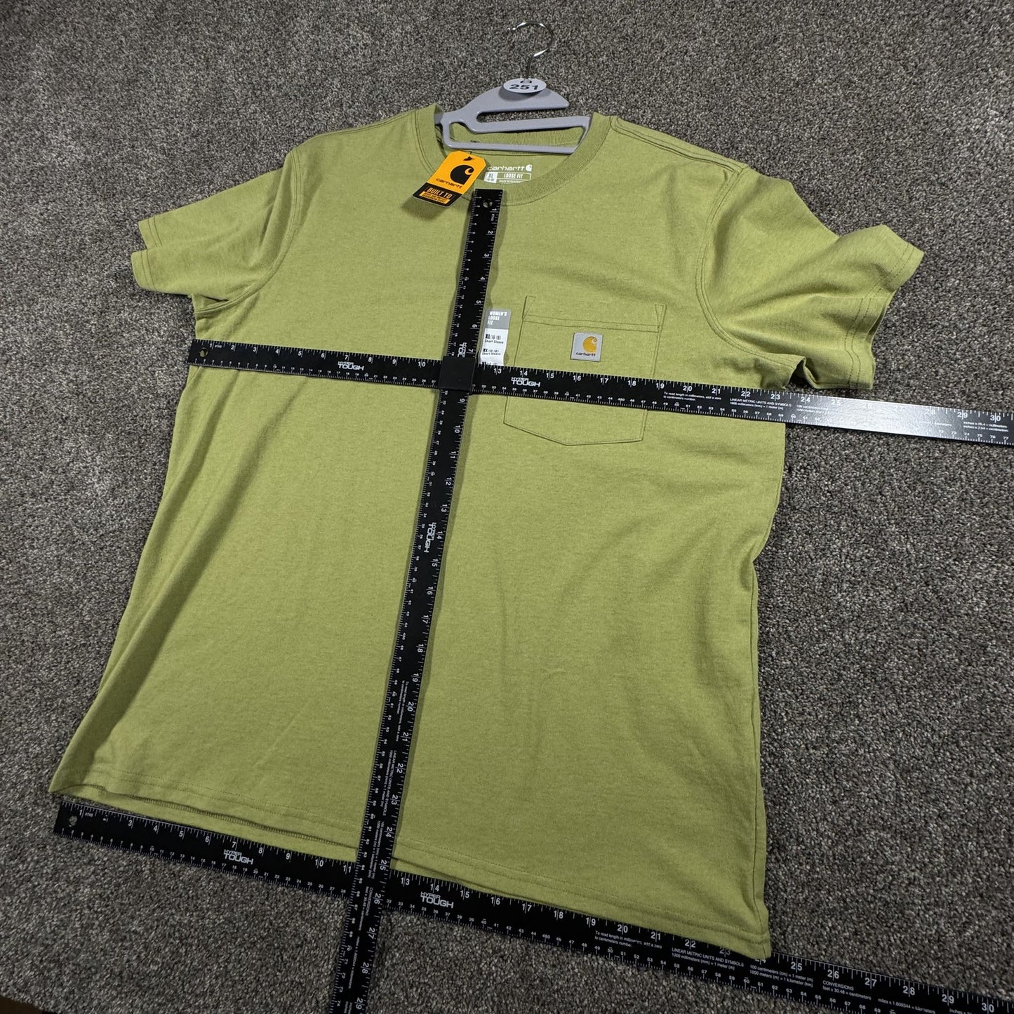 STAINED Carhartt Womens T Shirt XL K87W Loose Fit Pocket Short Sleeve Green