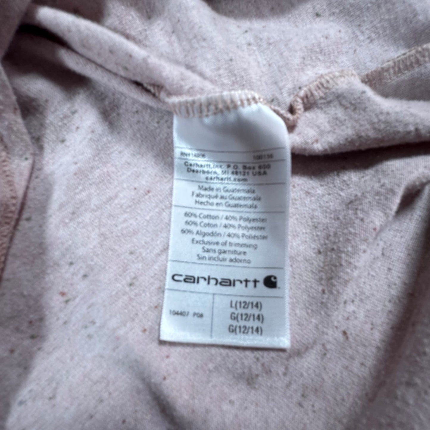Carhartt Womens Long Sleeve T-Shirt Size L 12-14 Pink Heather V-Neck Relaxed Fit