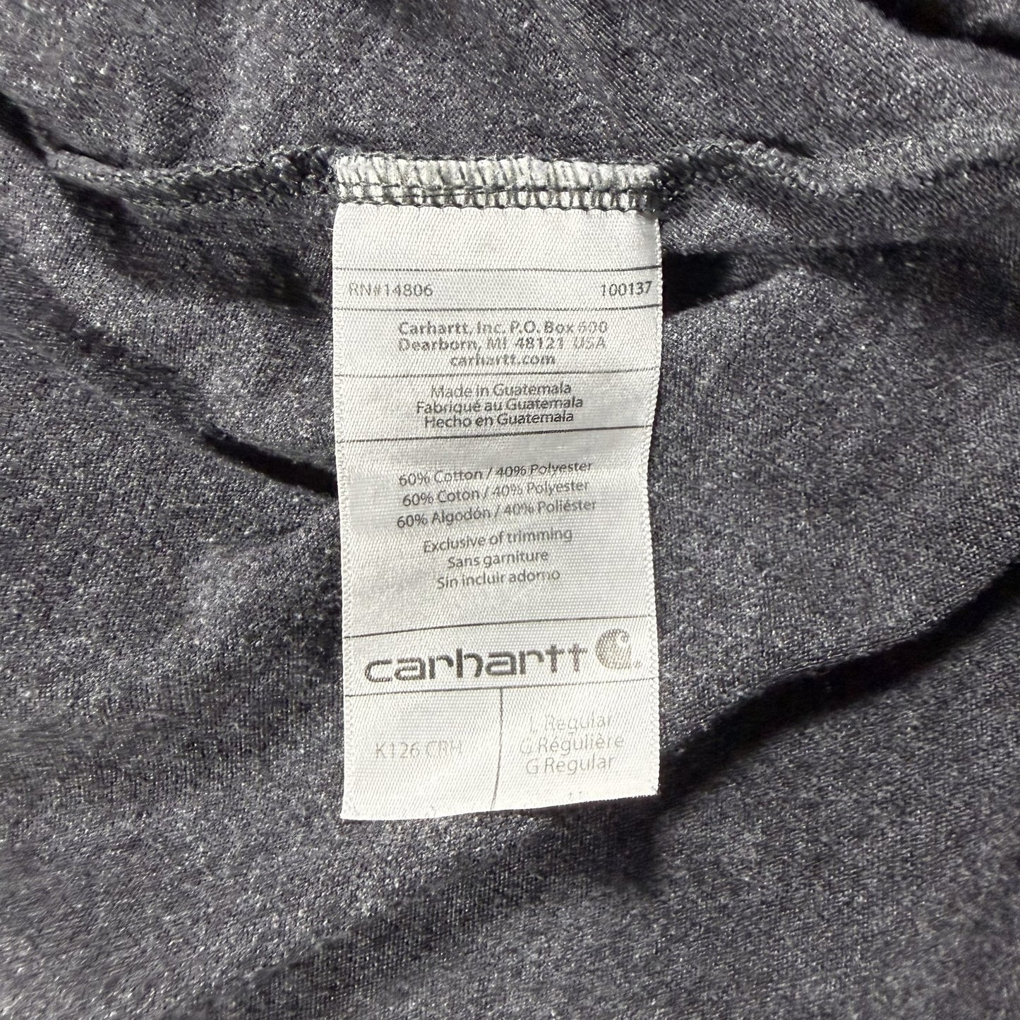 Carhartt Mens Long Sleeve T Shirt L Gray Original Fit Crewneck Pocket Workwear