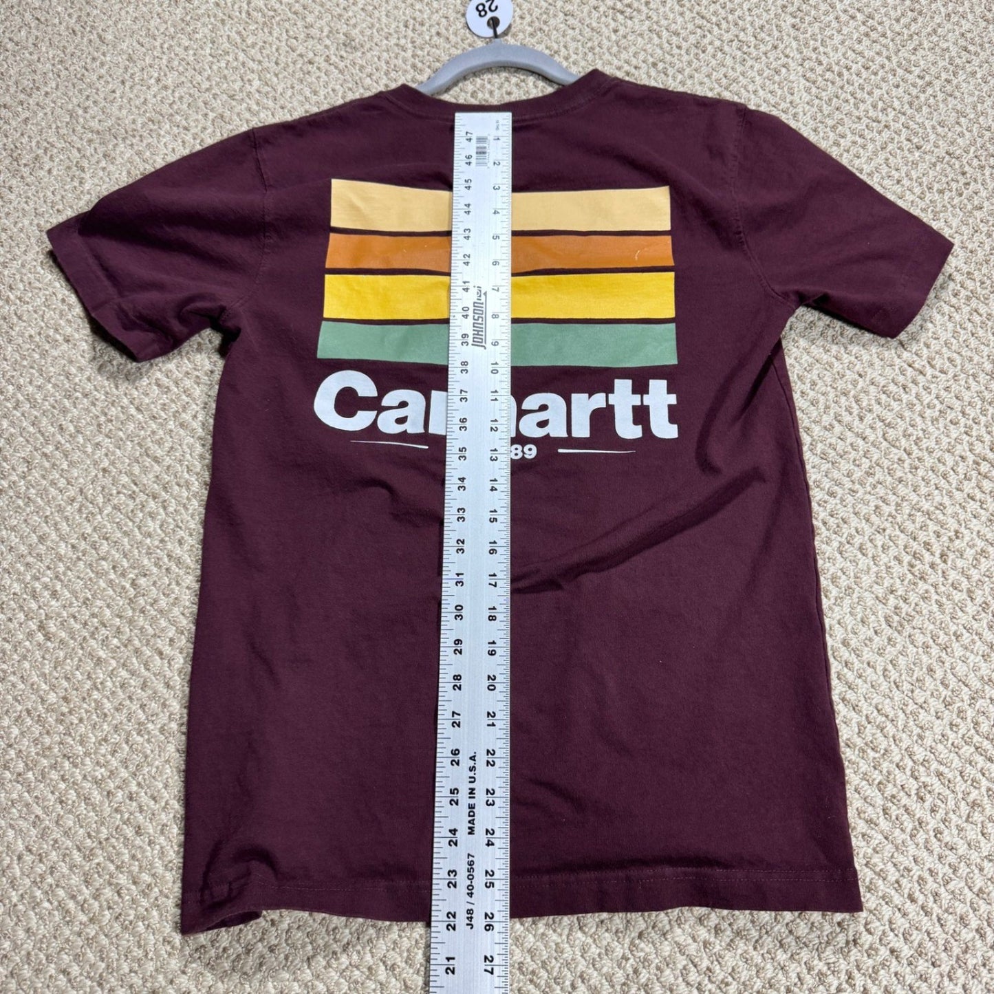 Carhartt Mens T-Shirt Relaxed Fit Size S Maroon Back Graphic Pocket Workwear