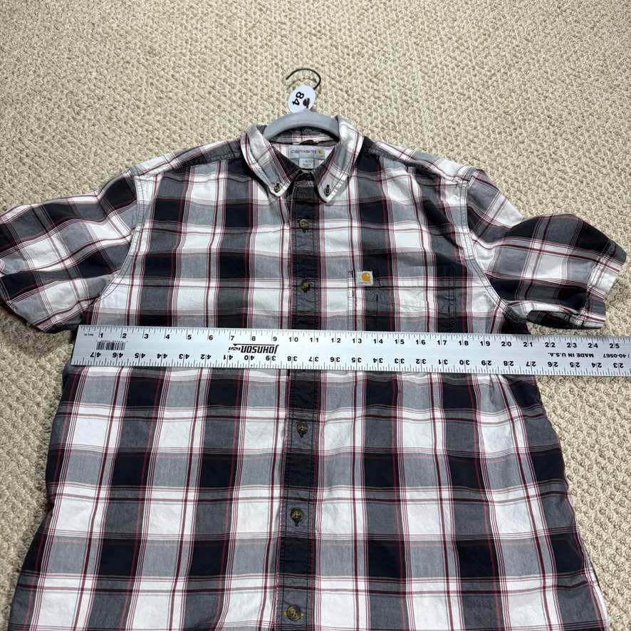 Carhartt Mens L Short Sleeve Button Up Shirt White Red Black Plaid Relaxed Fit